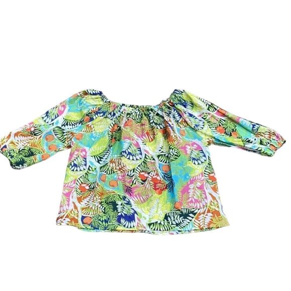 HESTER ORCHARD NWT LINEN BLEND TROPICAL WOMENS TOP BLOUSE BRIGHT OFF SHOULDER - Picture 5 of 12